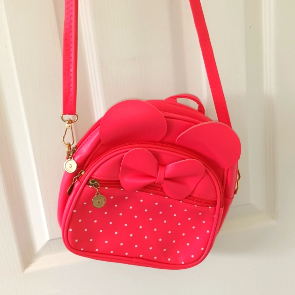 Minnie Inspired crossbody bag with Bowtie, Ears and Polka dots Hot Pink